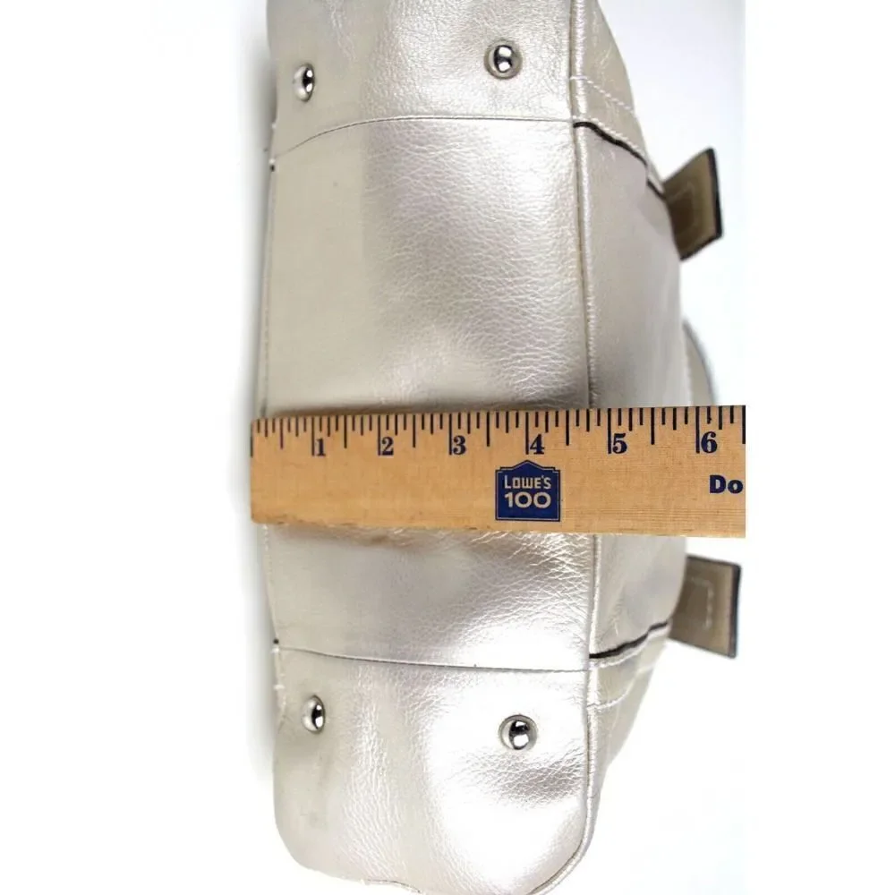 ROOMY TIGNANELLO SILVER GENUINE LEATHER SHOULDER BAG TOTE HANDBAG HOBO PURSE